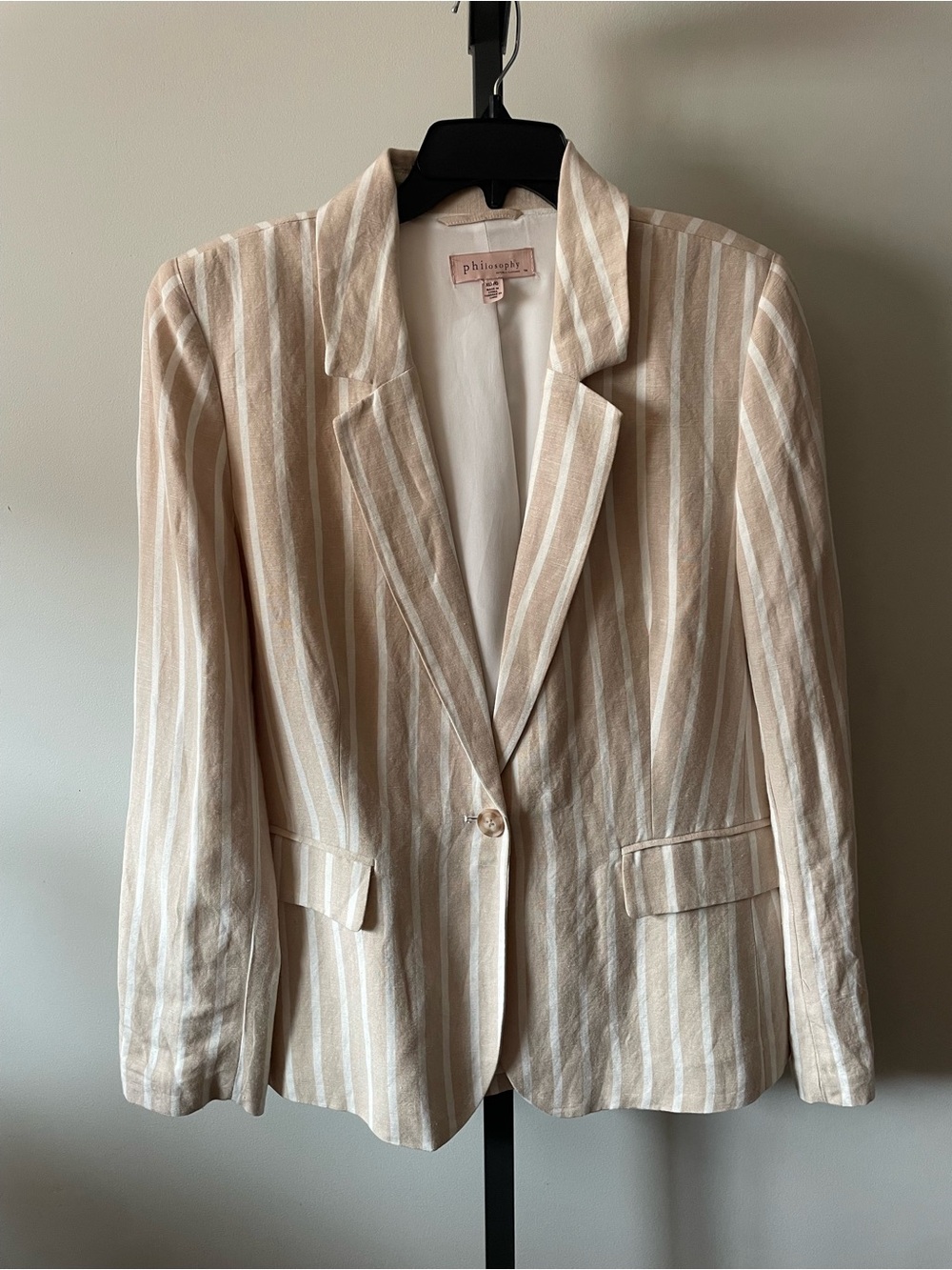 Philosophy Republic Linen Blend Striped Blazer XL Tan White Neutral